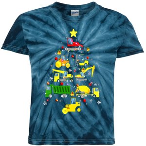 Funny Construction Trucks Christmas Tree Kids Tie-Dye T-Shirt