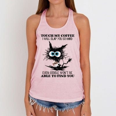 Funny Cat Touch My Coffee I Will Slap You So Hard Women's Knotted Racerback Tank