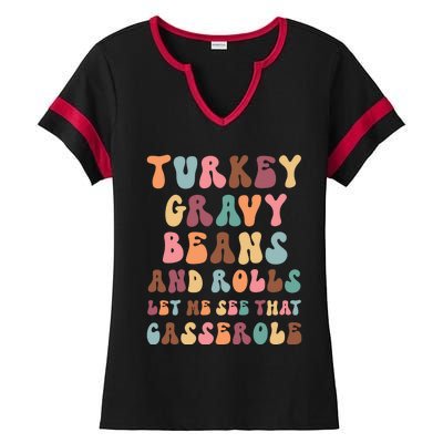 Funny Cute Turkey Gravy Beans And Rolls Groovy Happy Family Thanksgiving Matchin Ladies Halftime Notch Neck Tee