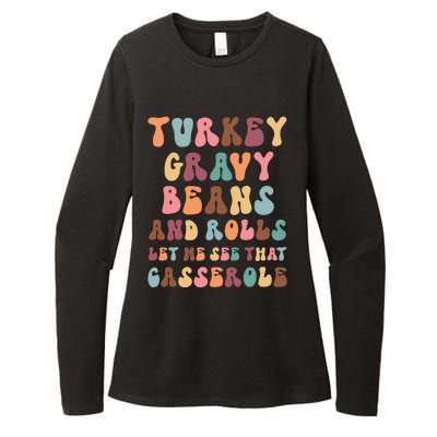 Funny Cute Turkey Gravy Beans And Rolls Groovy Happy Family Thanksgiving Matchin Womens CVC Long Sleeve Shirt