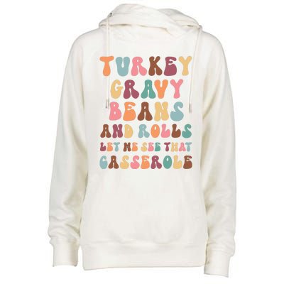 Funny Cute Turkey Gravy Beans And Rolls Groovy Happy Family Thanksgiving Matchin Womens Funnel Neck Pullover Hood