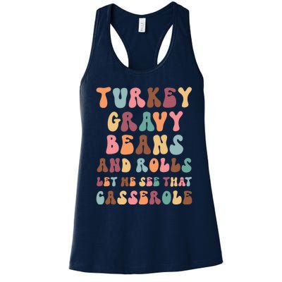 Funny Cute Turkey Gravy Beans And Rolls Groovy Happy Family Thanksgiving Matchin Women's Racerback Tank