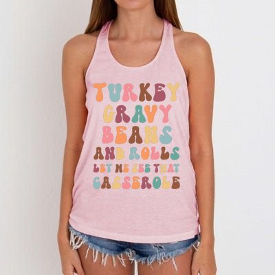 Funny Cute Turkey Gravy Beans And Rolls Groovy Happy Family Thanksgiving Matchin Women's Knotted Racerback Tank