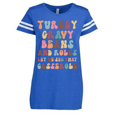 Funny Cute Turkey Gravy Beans And Rolls Groovy Happy Family Thanksgiving Matchin Enza Ladies Jersey Football T-Shirt