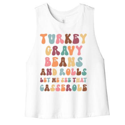 Funny Cute Turkey Gravy Beans And Rolls Groovy Happy Family Thanksgiving Matchin Women's Racerback Cropped Tank