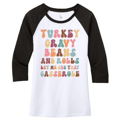 Funny Cute Turkey Gravy Beans And Rolls Groovy Happy Family Thanksgiving Matchin Women's Tri-Blend 3/4-Sleeve Raglan Shirt