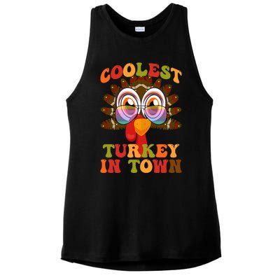 Funny Coolest Turkey In Town Thanksgiving Colorful Glasses Gift Ladies PosiCharge Tri-Blend Wicking Tank