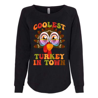 Funny Coolest Turkey In Town Thanksgiving Colorful Glasses Gift Womens California Wash Sweatshirt