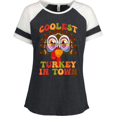 Funny Coolest Turkey In Town Thanksgiving Colorful Glasses Gift Enza Ladies Jersey Colorblock Tee