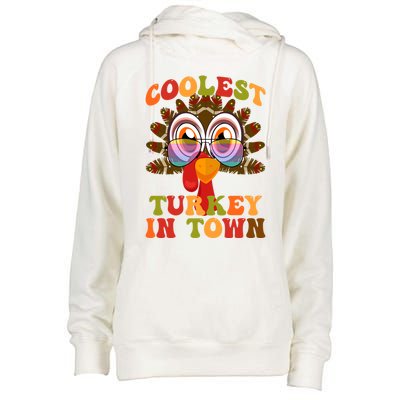 Funny Coolest Turkey In Town Thanksgiving Colorful Glasses Gift Womens Funnel Neck Pullover Hood