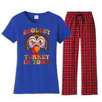 Funny Coolest Turkey In Town Thanksgiving Colorful Glasses Gift Women's Flannel Pajama Set