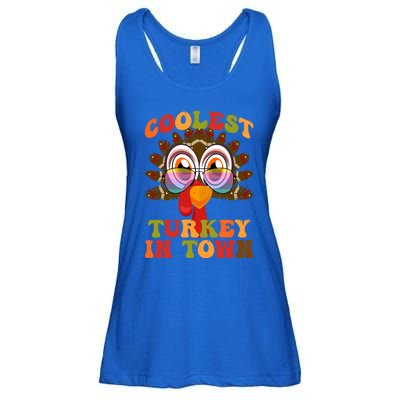 Funny Coolest Turkey In Town Thanksgiving Colorful Glasses Gift Ladies Essential Flowy Tank