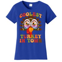 Funny Coolest Turkey In Town Thanksgiving Colorful Glasses Gift Women's T-Shirt