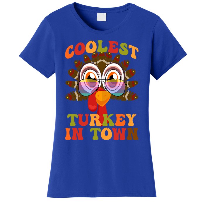 Funny Coolest Turkey In Town Thanksgiving Colorful Glasses Gift Women's T-Shirt