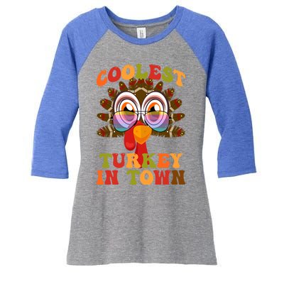 Funny Coolest Turkey In Town Thanksgiving Colorful Glasses Gift Women's Tri-Blend 3/4-Sleeve Raglan Shirt