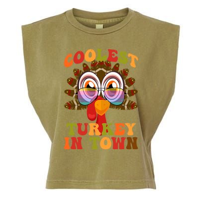 Funny Coolest Turkey In Town Thanksgiving Colorful Glasses Gift Garment-Dyed Women's Muscle Tee