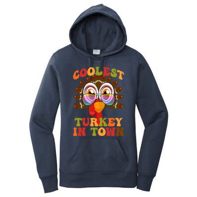 Funny Coolest Turkey In Town Thanksgiving Colorful Glasses Gift Women's Pullover Hoodie