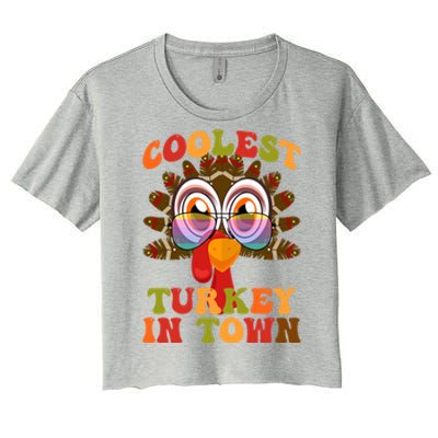 Funny Coolest Turkey In Town Thanksgiving Colorful Glasses Gift Women's Crop Top Tee