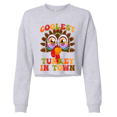 Funny Coolest Turkey In Town Thanksgiving Colorful Glasses Gift Cropped Pullover Crew