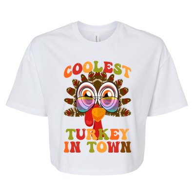 Funny Coolest Turkey In Town Thanksgiving Colorful Glasses Gift Bella+Canvas Jersey Crop Tee