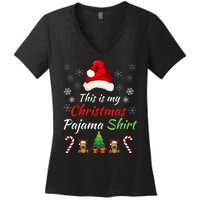 Funny Christmas This Is My Christmas Pajama Christmas Sweater Funny Xmas Gift Women's V-Neck T-Shirt