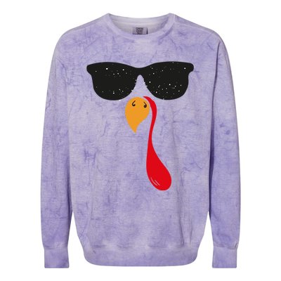 Funny Cool Turkey Face With Sunglasses Thanksgiving Day Meaningful Gift Colorblast Crewneck Sweatshirt