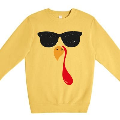 Funny Cool Turkey Face With Sunglasses Thanksgiving Day Meaningful Gift Premium Crewneck Sweatshirt