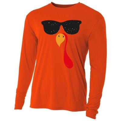 Funny Cool Turkey Face With Sunglasses Thanksgiving Day Meaningful Gift Cooling Performance Long Sleeve Crew