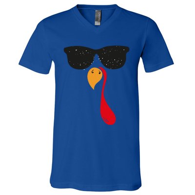 Funny Cool Turkey Face With Sunglasses Thanksgiving Day Meaningful Gift V-Neck T-Shirt