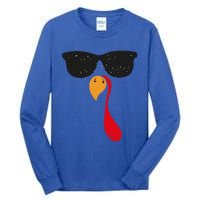 Funny Cool Turkey Face With Sunglasses Thanksgiving Day Meaningful Gift Tall Long Sleeve T-Shirt