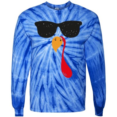 Funny Cool Turkey Face With Sunglasses Thanksgiving Day Meaningful Gift Tie-Dye Long Sleeve Shirt