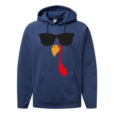 Funny Cool Turkey Face With Sunglasses Thanksgiving Day Meaningful Gift Performance Fleece Hoodie