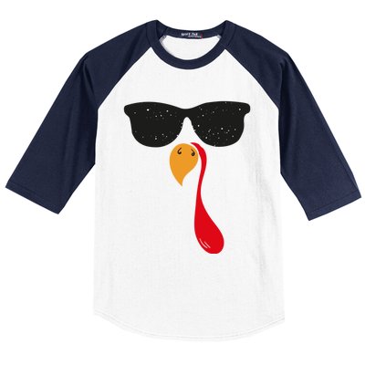 Funny Cool Turkey Face With Sunglasses Thanksgiving Day Meaningful Gift Baseball Sleeve Shirt