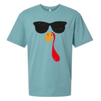 Funny Cool Turkey Face With Sunglasses Thanksgiving Day Meaningful Gift Sueded Cloud Jersey T-Shirt