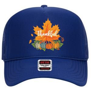 Funny Cute Thanksgiving Day Autumn Leaves Pumpkin Thankful Gift High Crown Mesh Back Trucker Hat