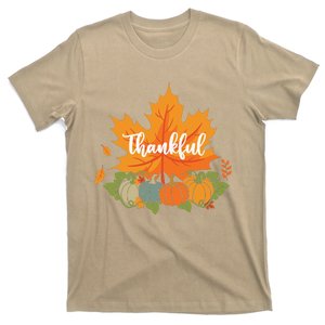 Funny Cute Thanksgiving Day Autumn Leaves Pumpkin Thankful Gift T-Shirt