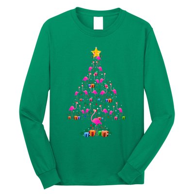 Flamingo Christmas Tree Cute Flamingos Holiday Decor Long Sleeve Shirt