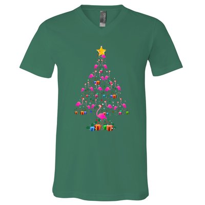 Flamingo Christmas Tree Cute Flamingos Holiday Decor V-Neck T-Shirt