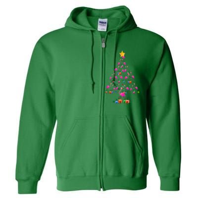 Flamingo Christmas Tree Cute Flamingos Holiday Decor Full Zip Hoodie