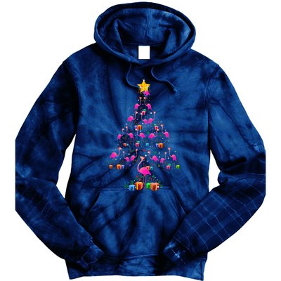 Flamingo Christmas Tree Cute Flamingos Holiday Decor Tie Dye Hoodie