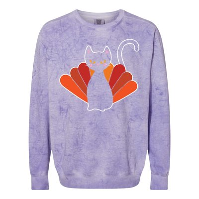 Funny Cute Thanksgiving Cat Turkey Colorblast Crewneck Sweatshirt