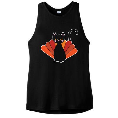 Funny Cute Thanksgiving Cat Turkey Ladies PosiCharge Tri-Blend Wicking Tank