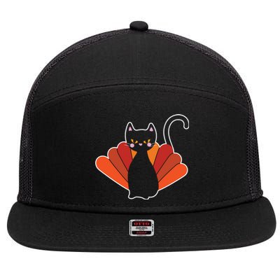 Funny Cute Thanksgiving Cat Turkey 7 Panel Mesh Trucker Snapback Hat