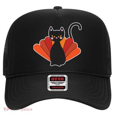Funny Cute Thanksgiving Cat Turkey High Crown Mesh Back Trucker Hat