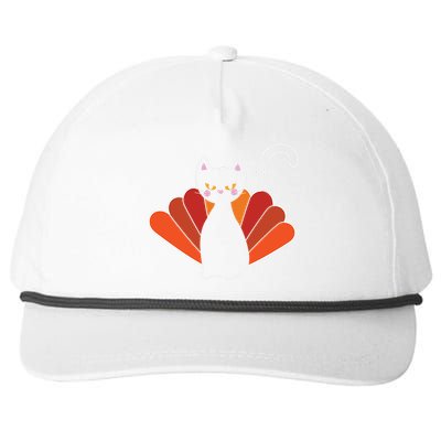 Funny Cute Thanksgiving Cat Turkey Snapback Five-Panel Rope Hat