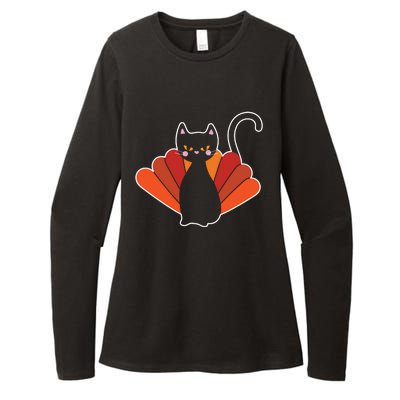 Funny Cute Thanksgiving Cat Turkey Womens CVC Long Sleeve Shirt