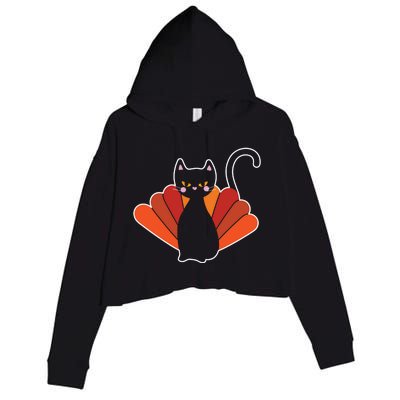 Funny Cute Thanksgiving Cat Turkey Crop Fleece Hoodie