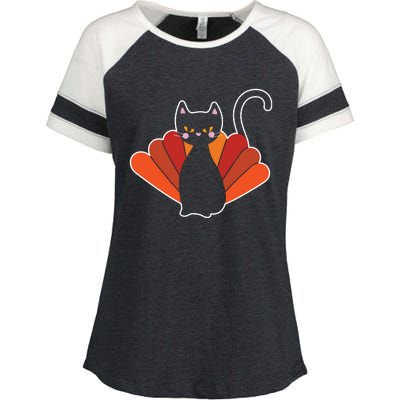 Funny Cute Thanksgiving Cat Turkey Enza Ladies Jersey Colorblock Tee