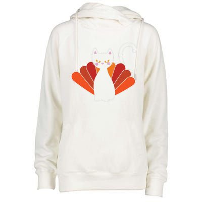 Funny Cute Thanksgiving Cat Turkey Womens Funnel Neck Pullover Hood