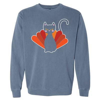 Funny Cute Thanksgiving Cat Turkey Garment-Dyed Sweatshirt